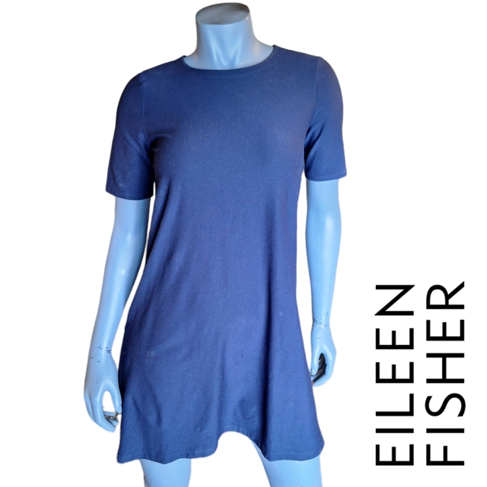 Eileen Fisher | Short Sleeve Stretchy Viscose Shift Dress with Side Zippers | 4P